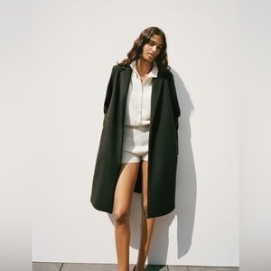 Forest green Zara‎ coat with lapel collar